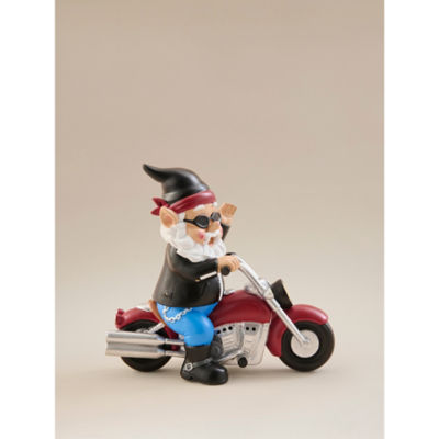 Multicoloured hand-painted biker gnome ornament 20cm wide - British product
