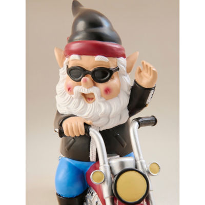Multicoloured hand-painted biker gnome ornament 20cm wide - British product