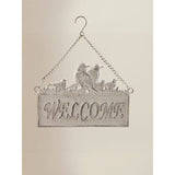 White hanging welcome sign, imported from the UK
