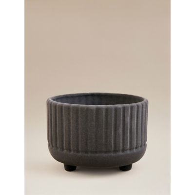 Ceramic planter grey ribbed 18cm, imported from the UK
