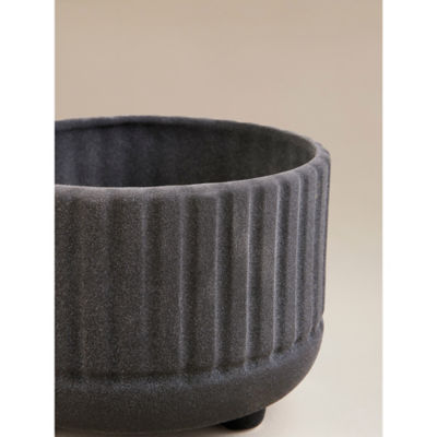 Ceramic planter grey ribbed 18cm, imported from the UK