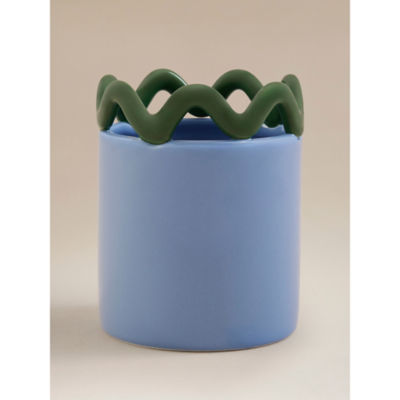 Blue and green ceramic wavy planter 12x12x15cm - British product