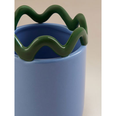Blue and green ceramic wavy planter 12x12x15cm - British product