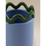 Blue and green ceramic wavy planter 12x12x15cm - British product