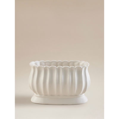 Cream ceramic urn planter with drainage hole, 23cm wide - British product
