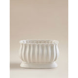 Cream ceramic urn planter with drainage hole, 23cm wide - British product