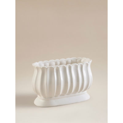 Cream ceramic urn planter with drainage hole, 23cm wide - British product
