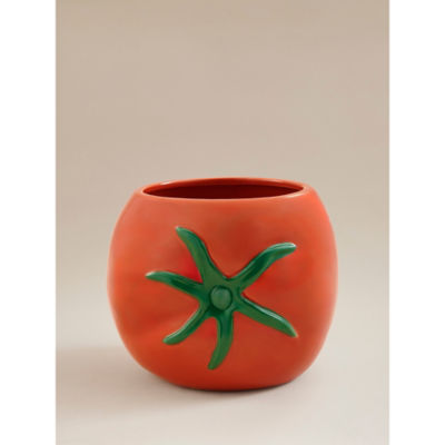Red tomato ceramic planter with hand painted design, UK version