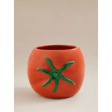 Red tomato ceramic planter with hand painted design, UK version