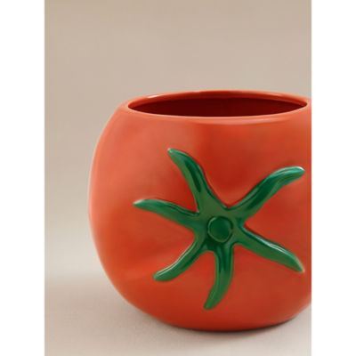 Red tomato ceramic planter with hand painted design, UK version