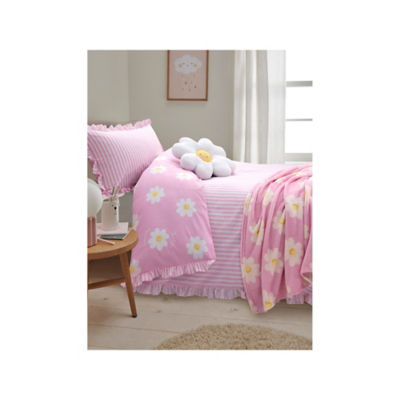 Pink Daisy Frill Trim Reversible Duvet Set Single - British product