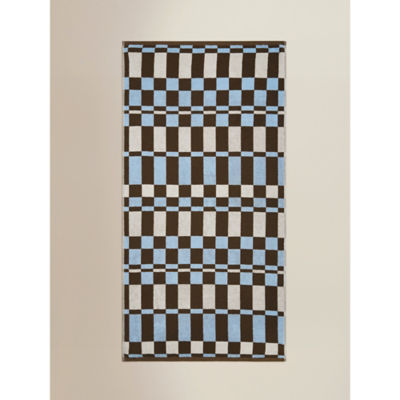 Checkerboard cotton bath sheet in brown and blue (British brand)