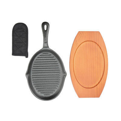 Mr. Bar-B-Q cast iron ribbed fajita platter set - British product