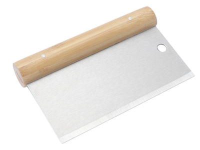 Stainless steel multi-use cutter with bamboo handle, imported from the UK