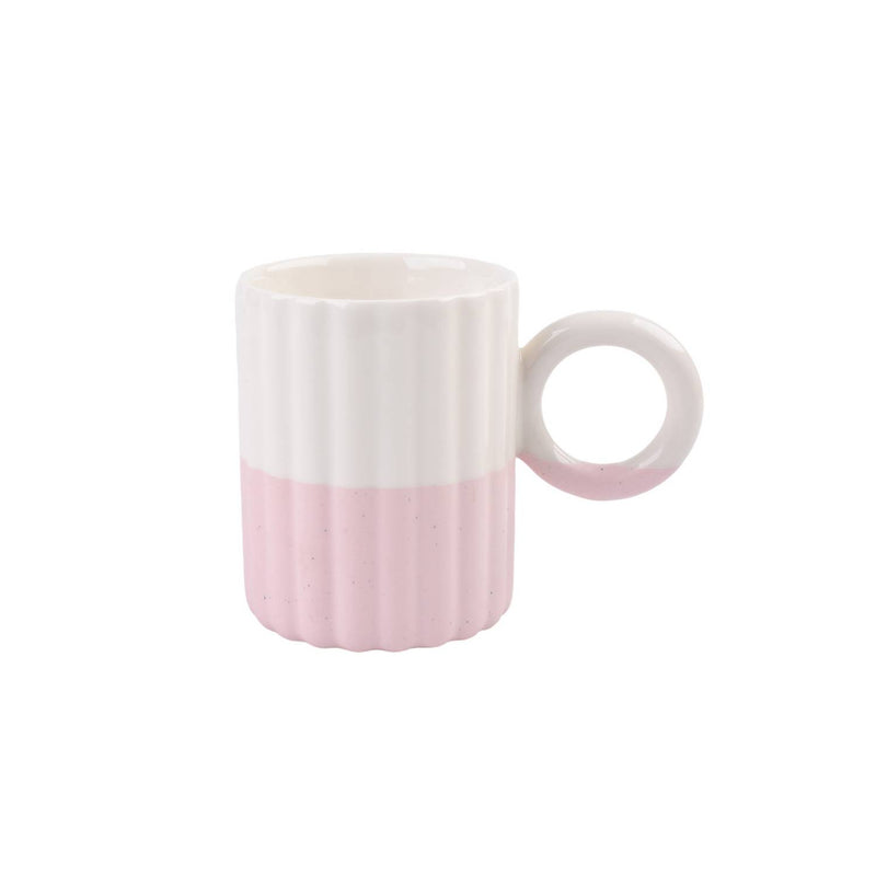Pink and white ribbed porcelain mug - British product