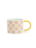 Pink Check Sunshine stoneware mug 13.5x9x7cm - British product