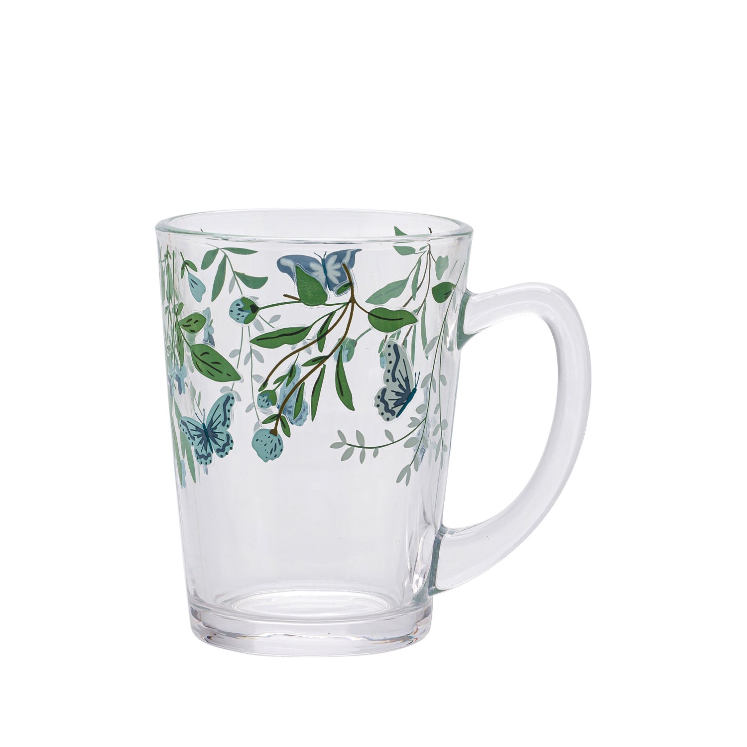 Glass tea mug with butterfly design 11cm - British product