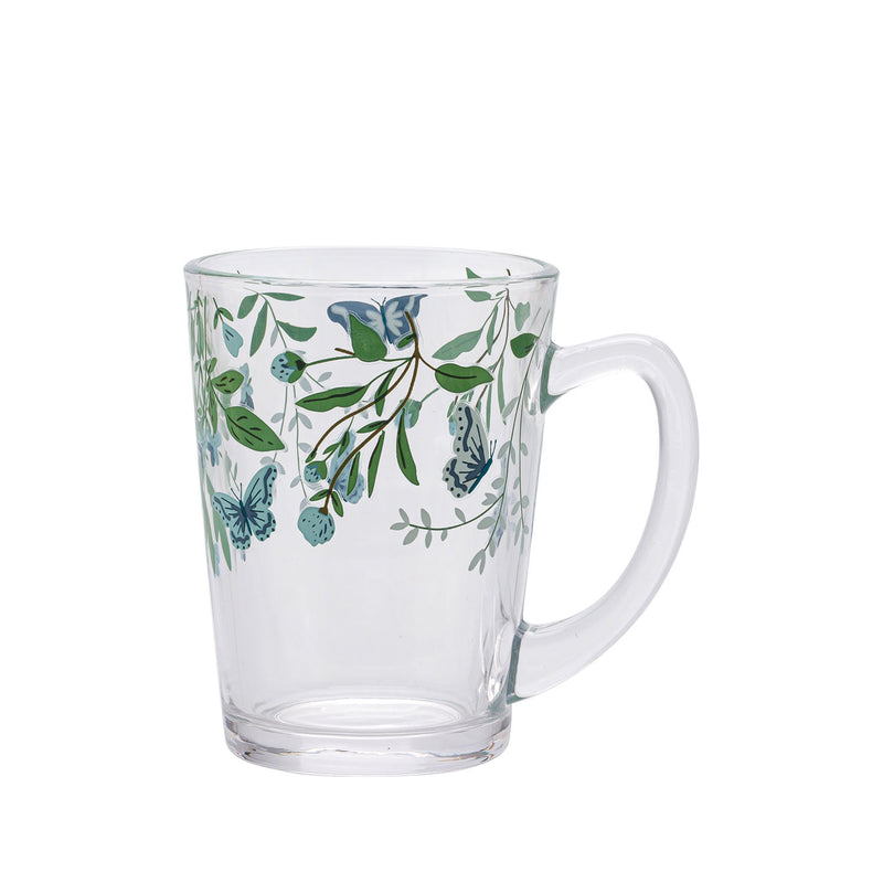 Glass tea mug with butterfly design 11cm - British product