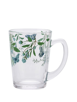 Glass tea mug with butterfly design 11cm - British product