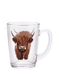 Highland Cow novelty glass tea mug 11cm, UK version