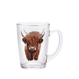Highland Cow novelty glass tea mug 11cm, UK version