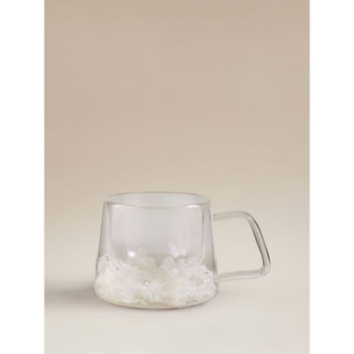 Double wall glass mug with white floral design 15cm - British product