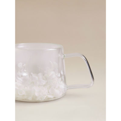 Double wall glass mug with white floral design 15cm - British product