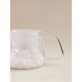 Double wall glass mug with white floral design 15cm - British product