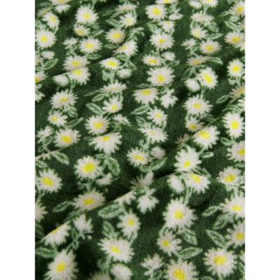 Green floral super-soft polyester throw 150x120cm, imported from the UK