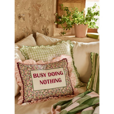 Purple embroidered slogan cushion 45x35cm, UK version