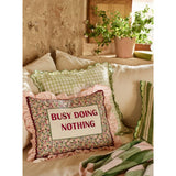 Purple embroidered slogan cushion 45x35cm, UK version