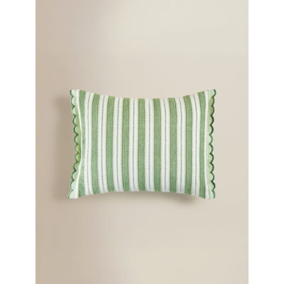 Green stripe scallop trim woven cushion 50x40cm (British brand)