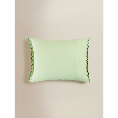 Green stripe scallop trim woven cushion 50x40cm (British brand)