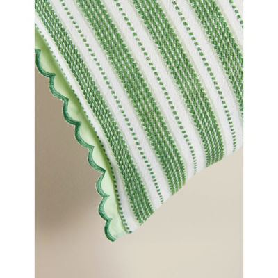 Green stripe scallop trim woven cushion 50x40cm (British brand)