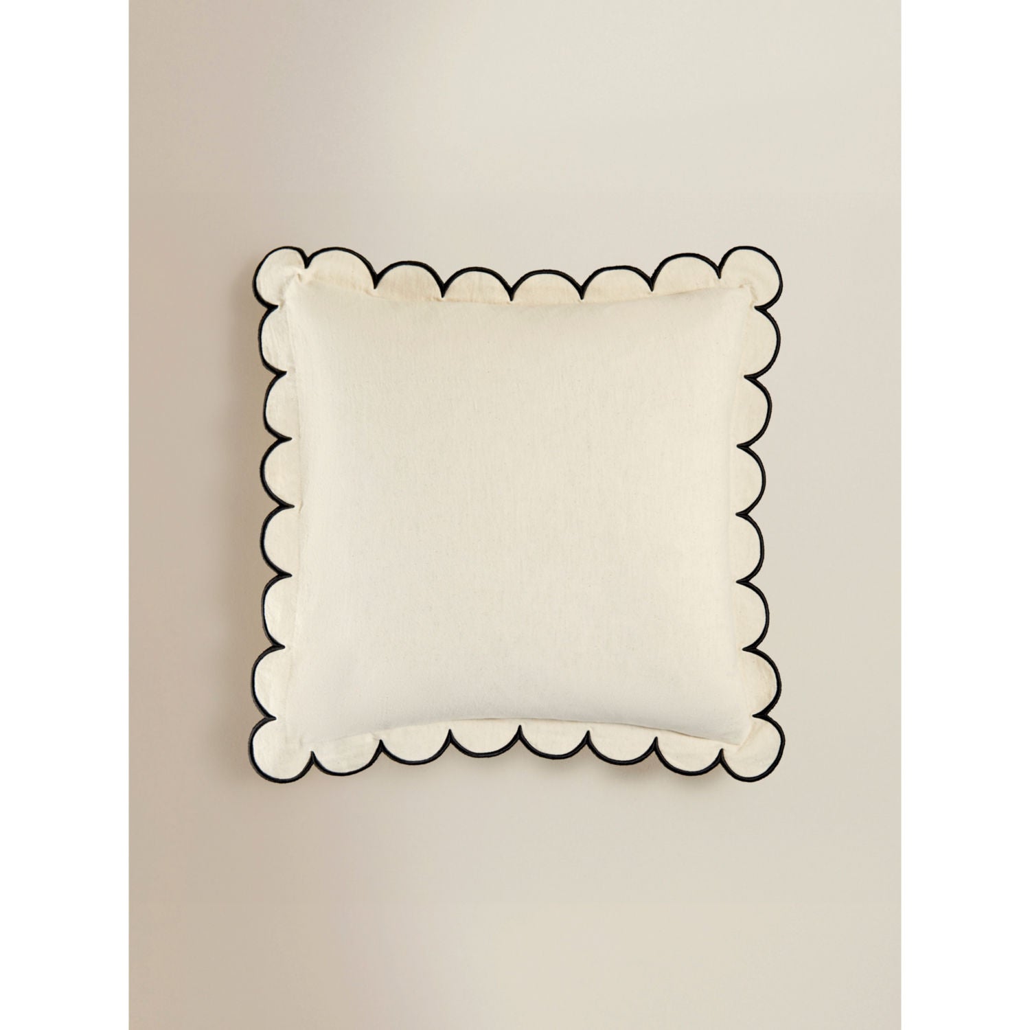 Black and white slub scallop cushion 50x50cm, imported from the UK