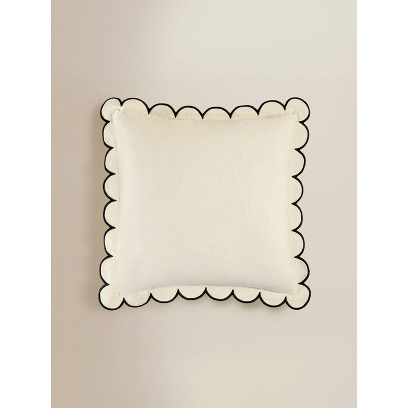 Black and white slub scallop cushion 50x50cm, imported from the UK