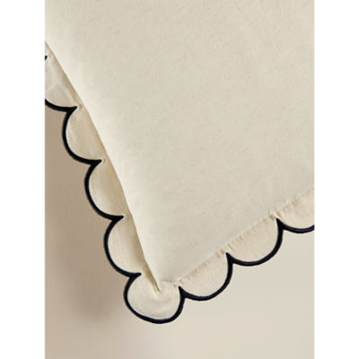 Black and white slub scallop cushion 50x50cm, imported from the UK