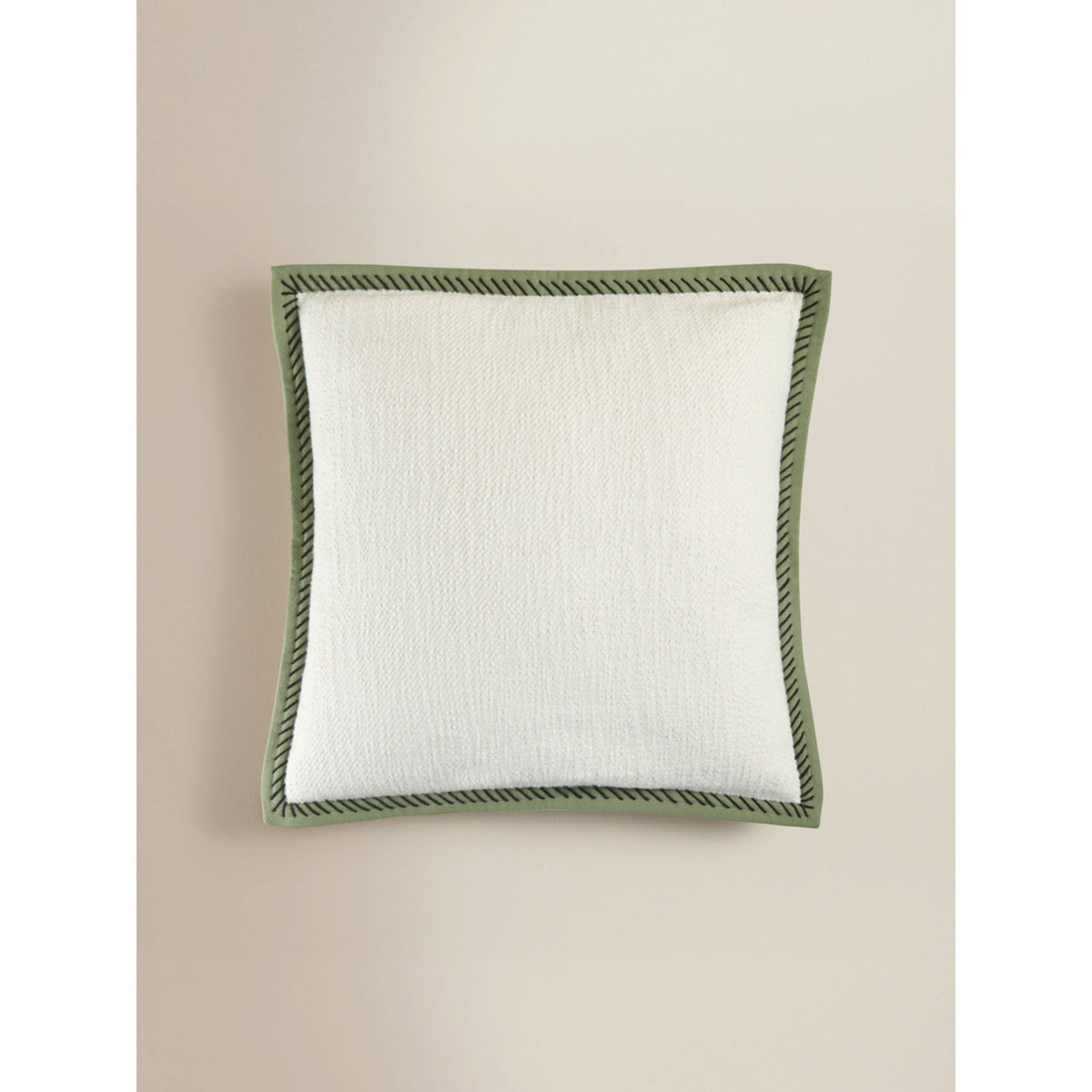 Green blanket stitch flange textured cushion 54x54cm (British brand)