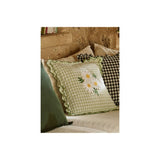 Green daisy embroidered gingham cushion 45x45cm, imported from the UK