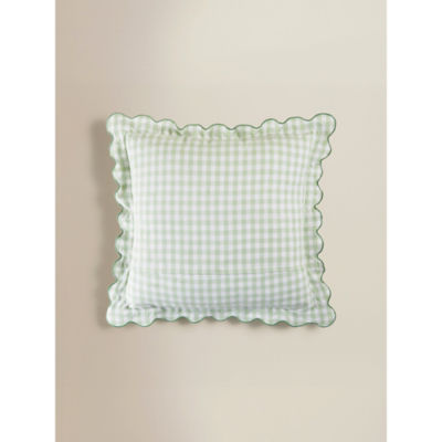 Green daisy embroidered gingham cushion 45x45cm, imported from the UK