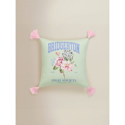 Bridgerton green tassel cushion 45x45cm - British product