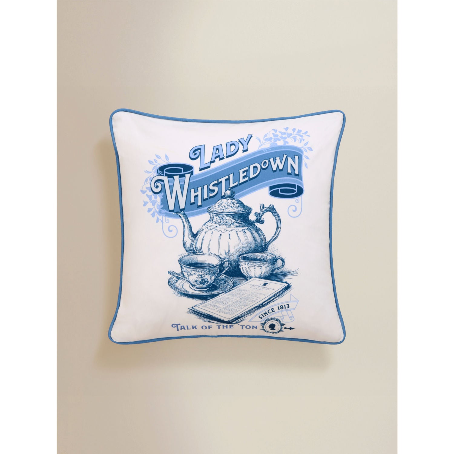 Bridgerton blue reversible cushion 45cm, UK version