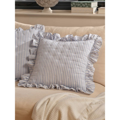 Stacey Solomon blue quilted cushion with ruffle trim (British brand)