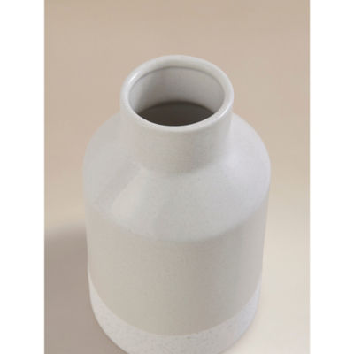 Beige and white 2 tone stoneware vase 14x14x23.5cm - British product