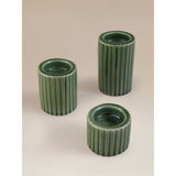 Set of 3 Green Glaze ribbed tealight holders, imported from the UK