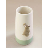 Beige ceramic bud vase with bunny detail, imported from the UK