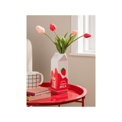 Red artificial tulip milk carton vase 43cm - British product