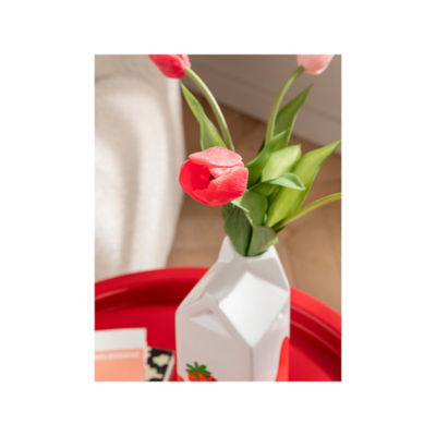 Red artificial tulip milk carton vase 43cm - British product
