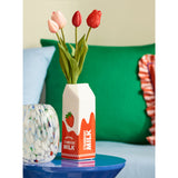 Red artificial tulip milk carton vase 43cm - British product