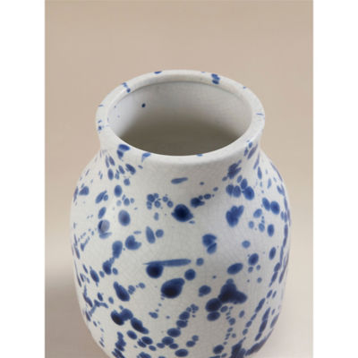 Vase blue splatter ceramic 15x15x18cm, imported from the UK